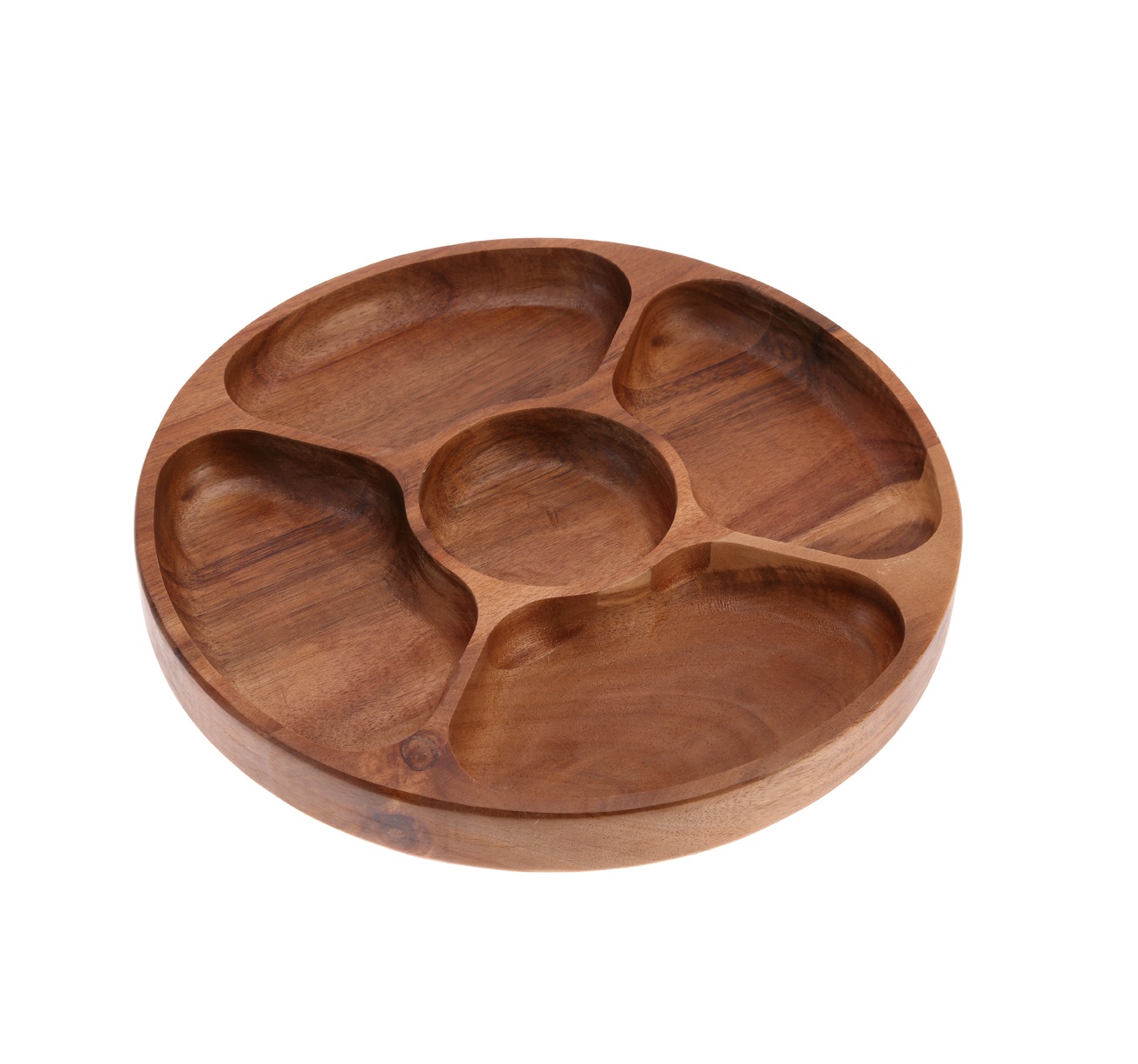 01-309 Vague Round Wooden Fruit Tray Nacho Platter (32x3.5cm) - Image 1