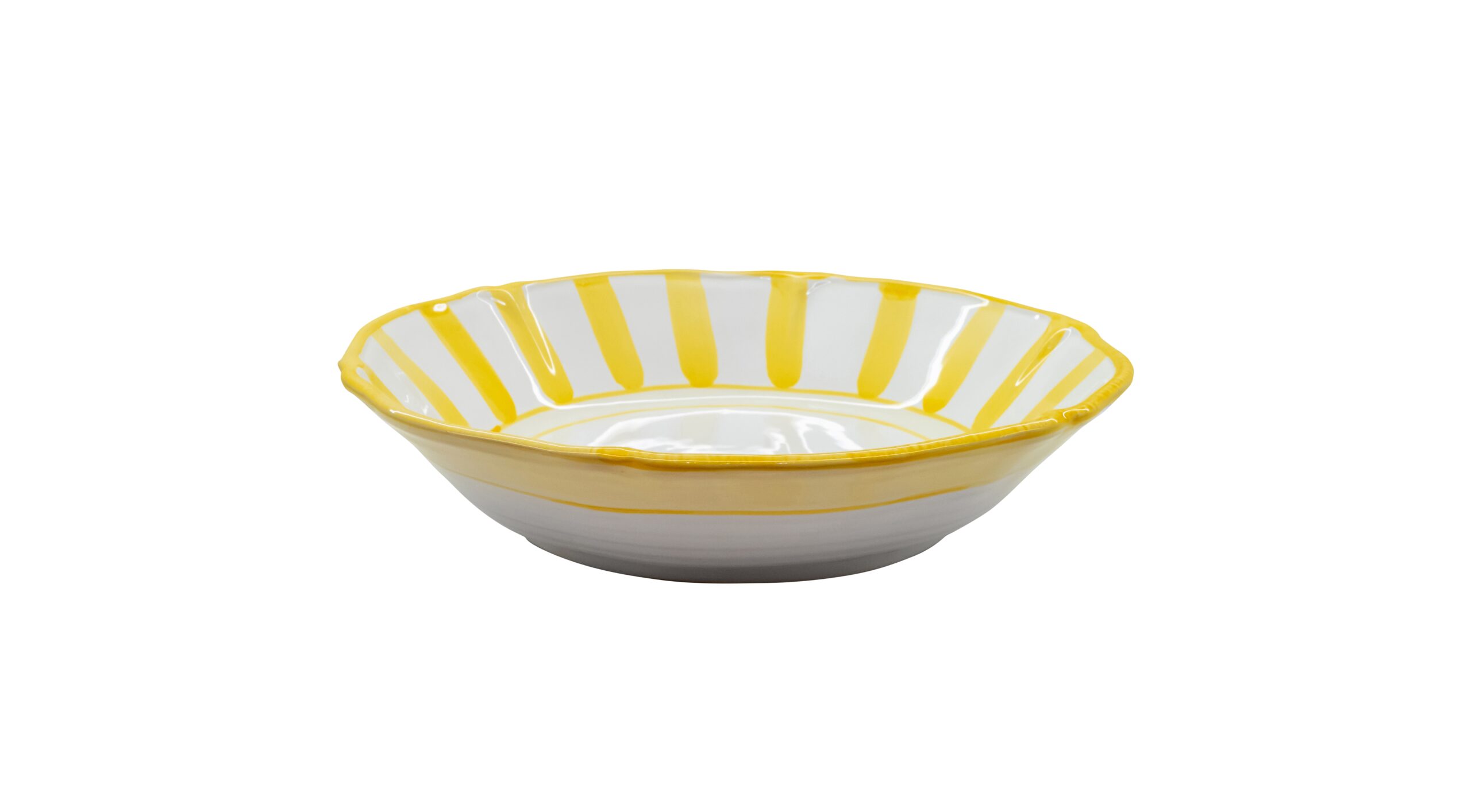 0262 254 Hand Painted Yellow Stripes Ceramic Salad Serving Bowl (31.5x7cm) - Image 1