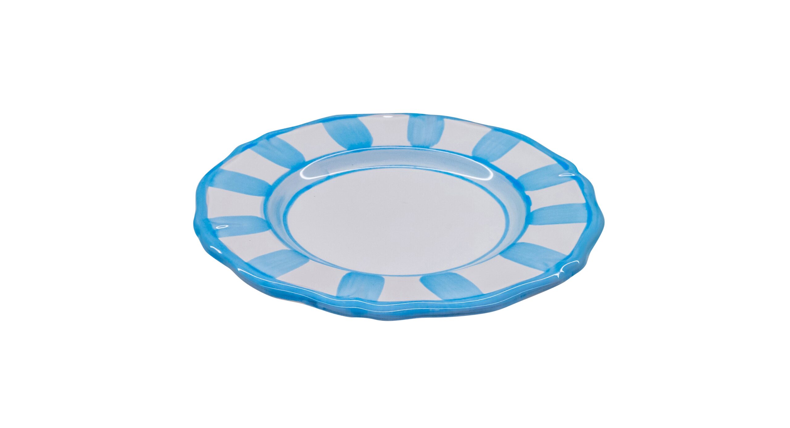 0264 252 Hand Painted Light Blue Stripes Ceramic Pasta Bowl (21x5cm) - Image 1