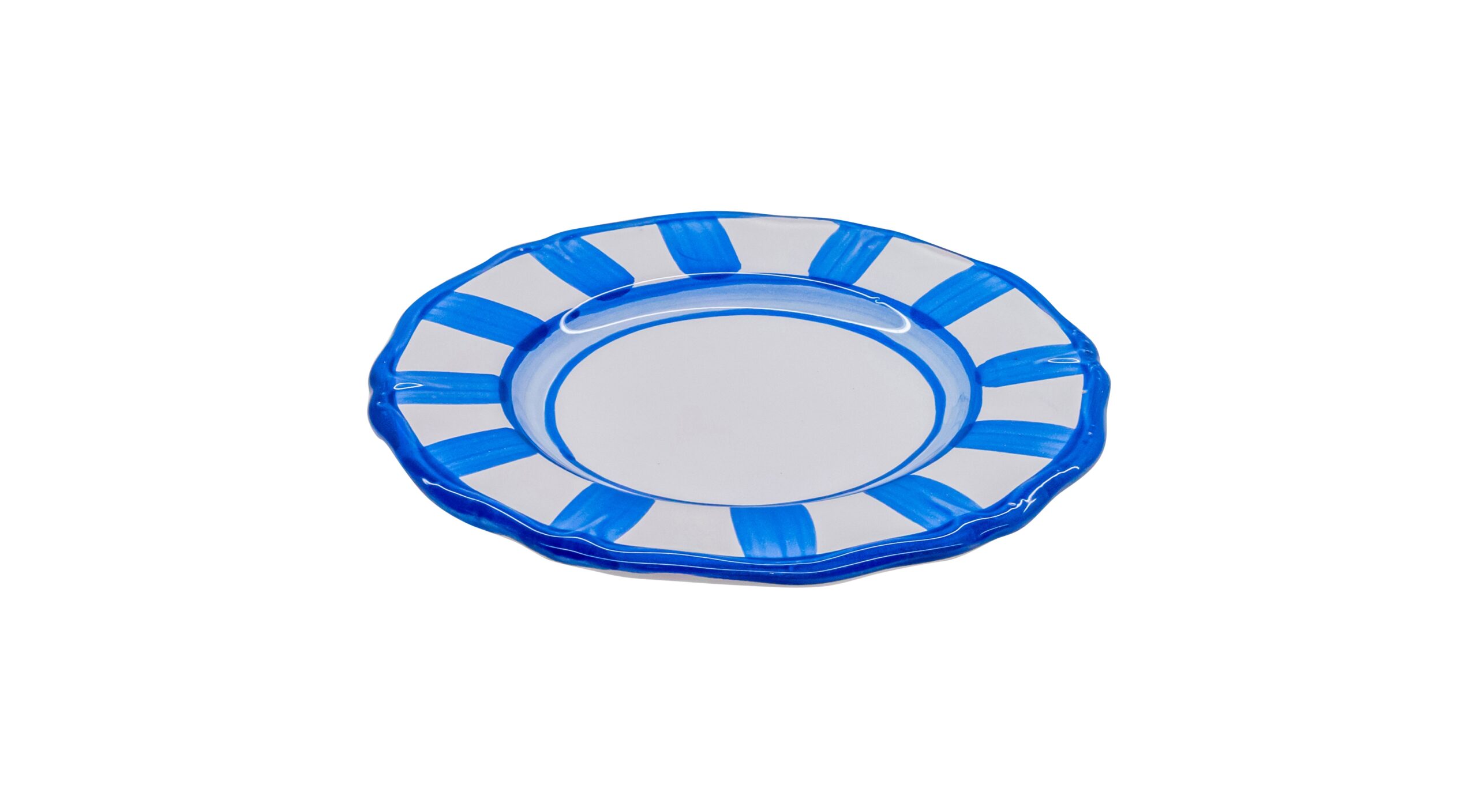 0264 253 Hand Painted Dark Blue Stripes Ceramic Pasta Bowl (21x5cm) - Image 1