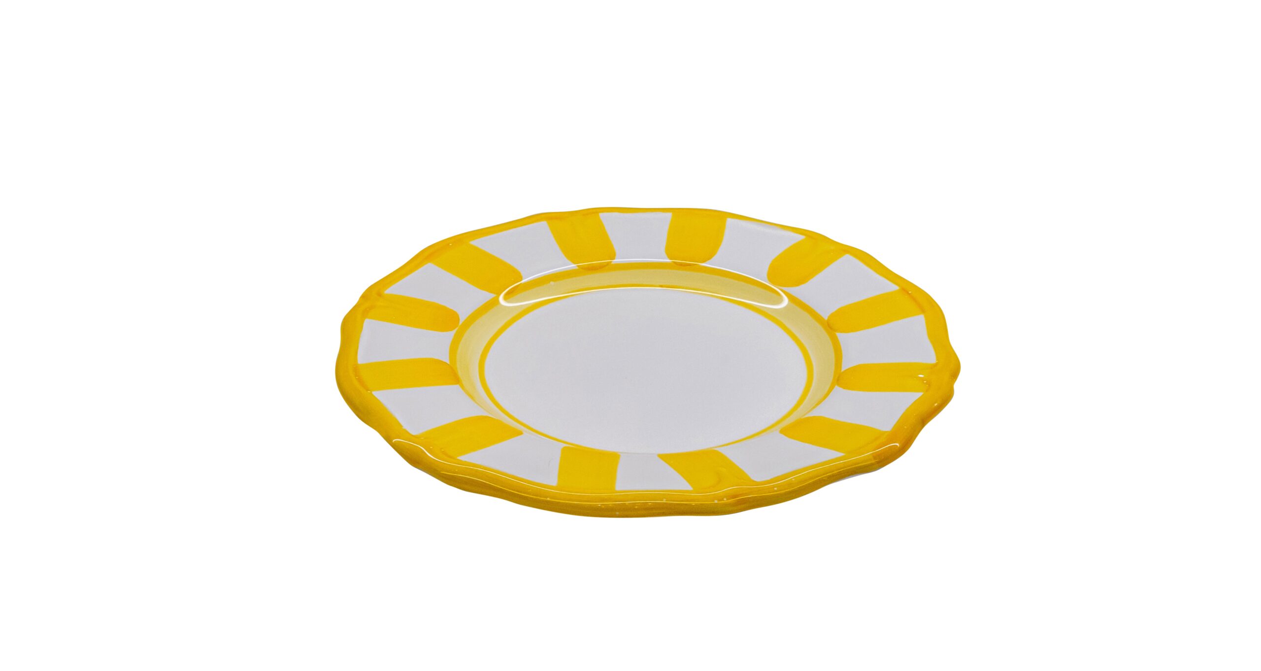 0264 254 Hand Painted Yellow Stripes Ceramic Pasta Bowl (21x5cm) - Image 1