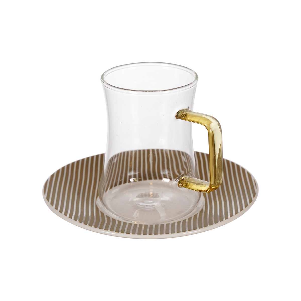 03-385.1 Decopor Amber Borosilicate Glass Tea Cups & Saucers Set 105ml (12 Pieces) - Image 1