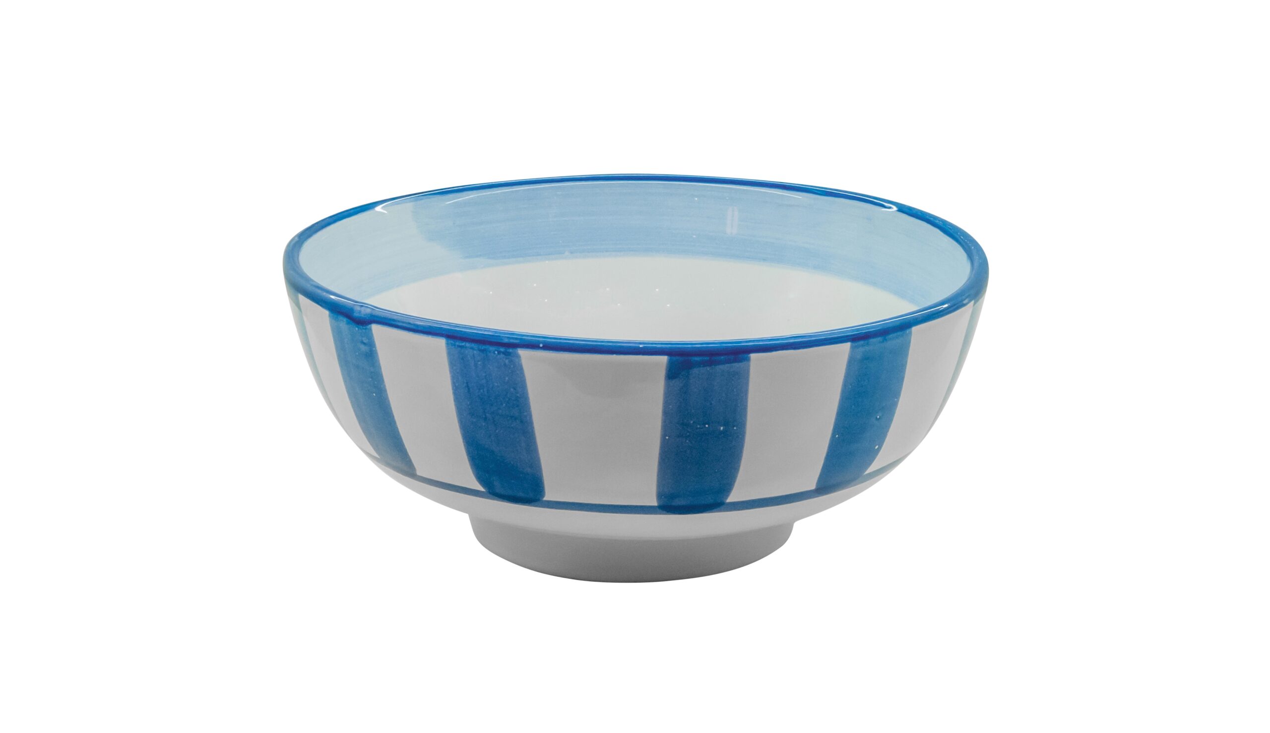 0440 253 Hand Painted Dark Blue Stripes Ceramic Side Bowl (19x8.5cm) - Image 1