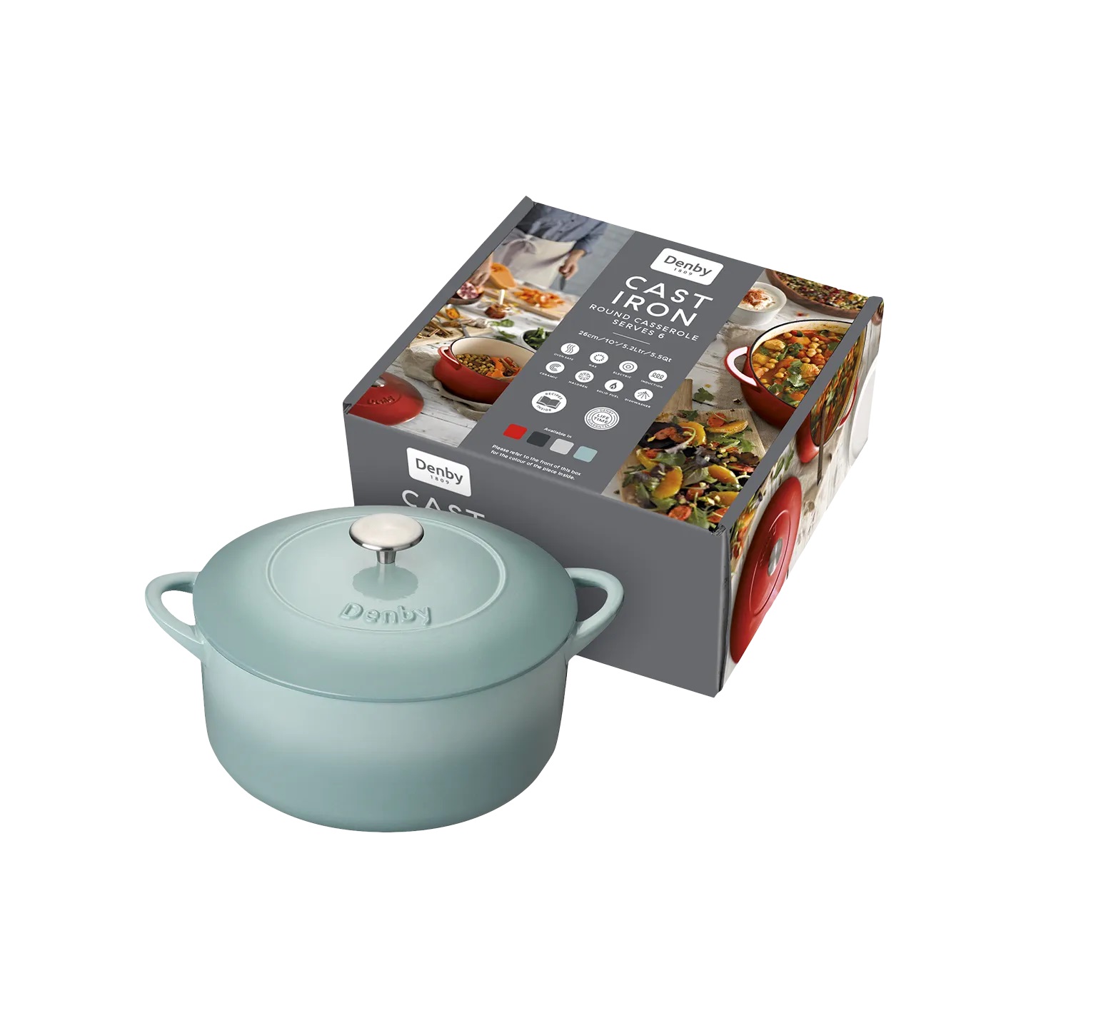 193013779 Denby Pavilion Cast Iron Round Casserole Dutch Oven (26x26x18cm) 5200ml - Image 1