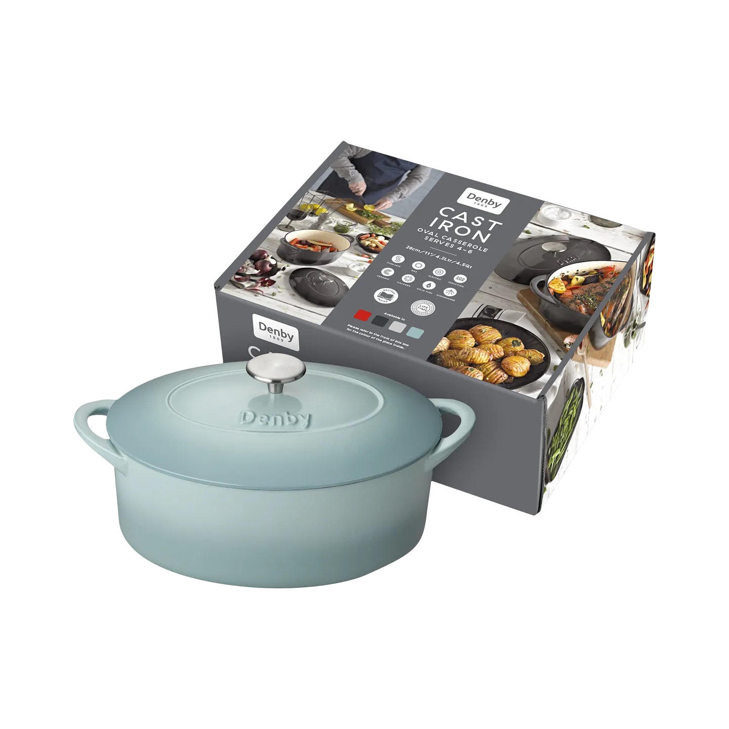 193013780 Denby Pavilion Cast Iron Oval Casserole Dutch Oven (28x21.5x17cm) 4200ml - Image 1