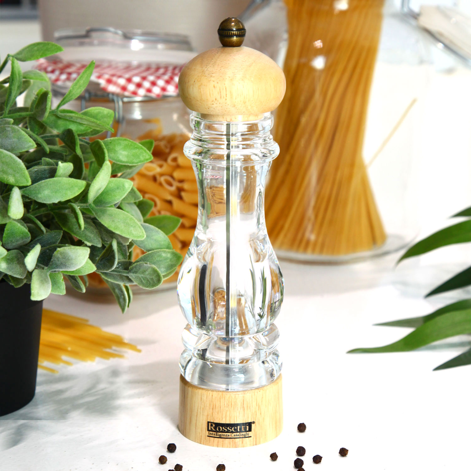 2233 Rossetti Heritage Clear Acrylic & Wood Pepper Grinder Large - Image 1
