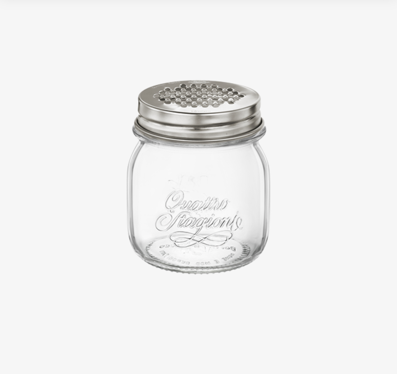 357750EAM121990 Quattro Stagioni Glass Mason Jar Cheese Shaker & Grater (8.6x9.3cm) 250g - Image 1