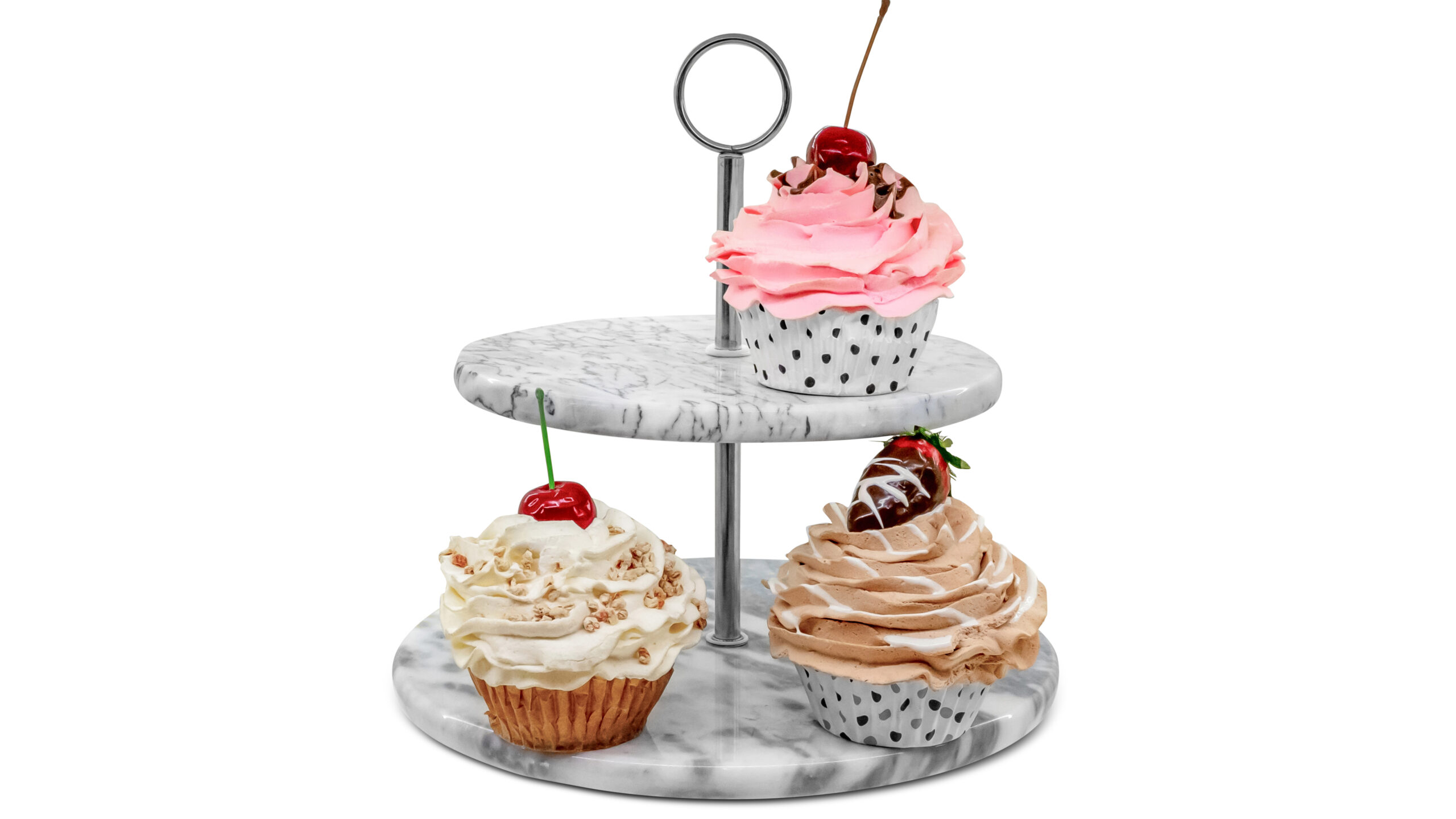 6937 Rossetti Waterfall Grey Marble 2-Tier Serving & Cake Stand - Image 1